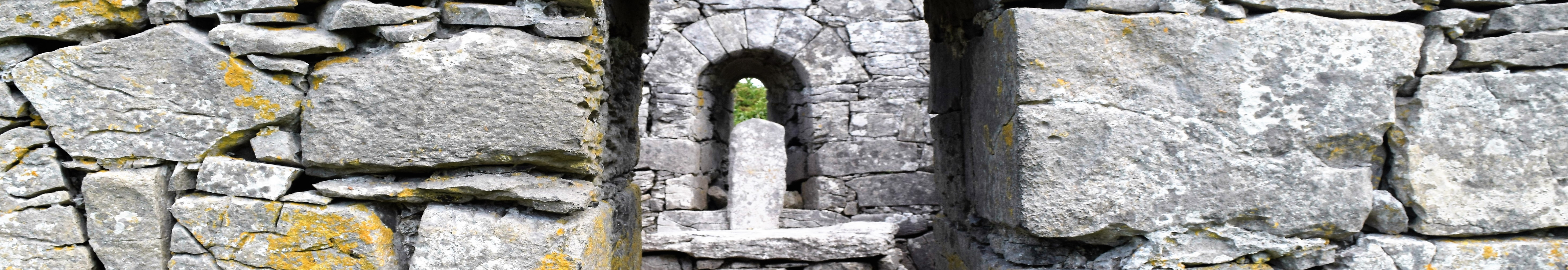 A close up of an ancient Irish Church